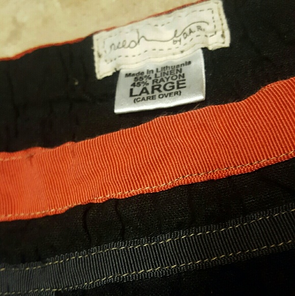 Anthro - Neesh by D.A.R. - Linen Blend Black & Coral Midi Skirt - Picture 2 of 3